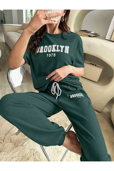 AMMA Women's Brooklyn Printed Bottom Top T-Shirt Sweatpants Set