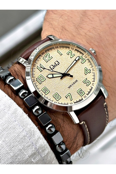 Q&Q QR669J07Y Erkek Kol Saati Deri Kordonlu 2 Yıl Garantili Bileklik