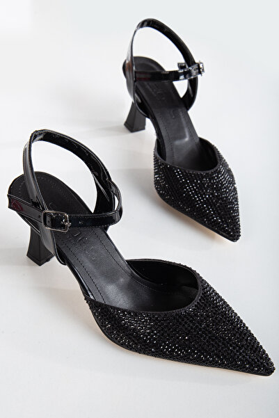 rahad moda Siyah Kadın Abiye Ince Taşlı Topuklu Ayakkabı