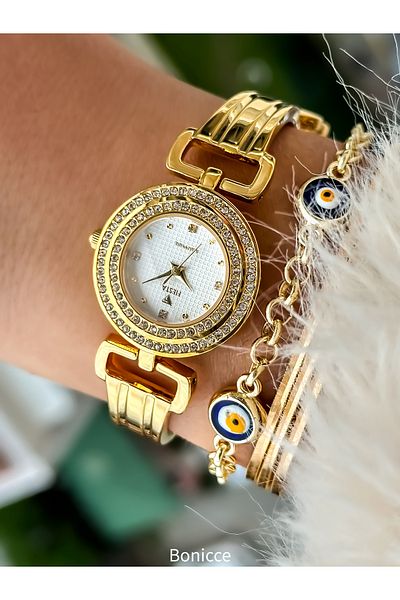 Fiesta Gold Yellow Steel Handcuff Cord Bridal, Engagement, Wedding Wristwatch