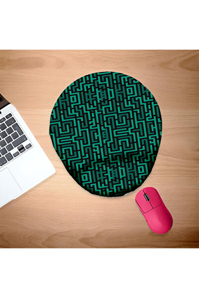 UcuruStore Green Maze Mouse Pad oval cu suport pentru încheietura mâinii