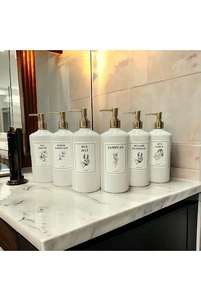 Dem Home Σετ μπουκαλιών μπάνιου 6 τεμαχίων με χρυσό καπάκι Λευκό Σετ μπουκαλιών σαπουνιού 1 λίτρου 1000 ml