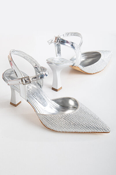 rahad moda Silver Women's Evening Dress Thin Stone Heeled Shoes