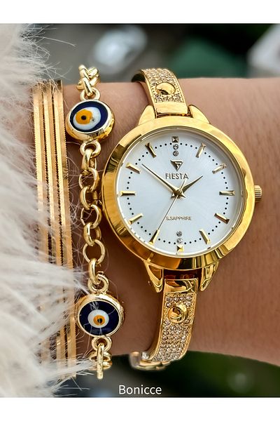 Fiesta Brand Full Steel (case, band) Luxury Mesh Strap Gold Color VIP 5 ATM Wristwatch