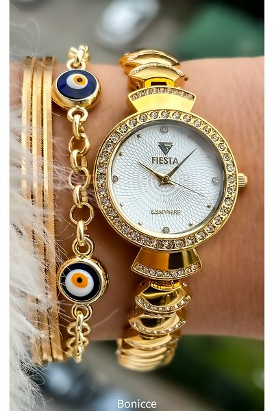 Fiesta Gold Yellow Handcuff Strap Bridal, Engagement, Wedding Small Case Women's Wristwatch