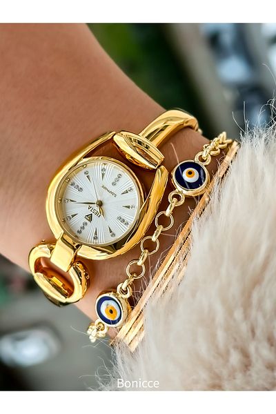 Fiesta Gold Color Steel Strap Women's Wristwatch