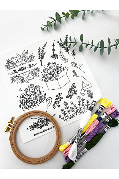 Hobianna Suda Eriyen Nakış Motif Seti - 16 Desen, Kasnak ve İpler