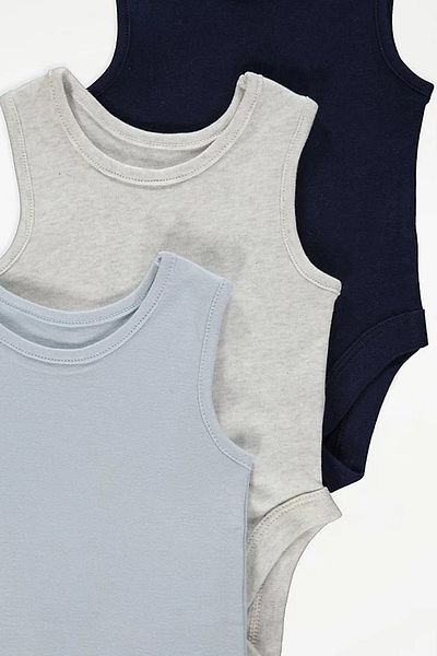 Stork Unisex 3 Piece Sleeveless Bodysuit - Baby Bodysuit Set (Grey-Stone-Black)