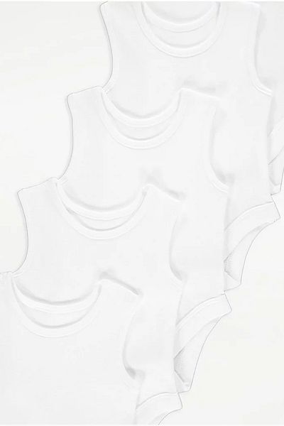 Stork Nero Unisex 5 Piece Sleeveless Bodysuit - Baby Bodysuit Set (White)