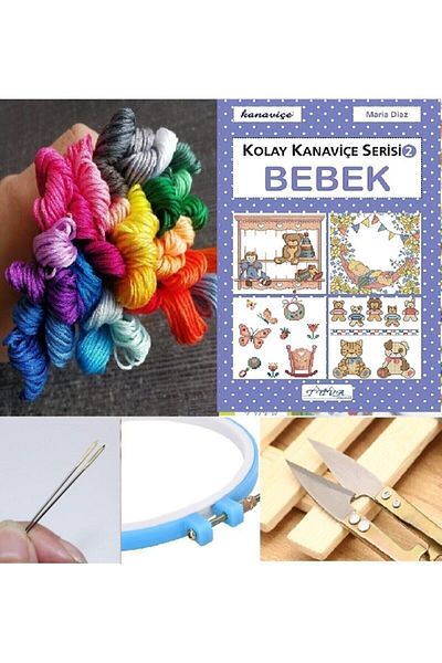 ALMİŞ Baby Cross Stitch Set 25 Thread Cross Stitch Book Thread Cutting Apparatus 6 Needles 19cm Pulley Fabric
