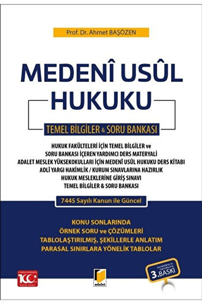 Adalet Yayınevi Medeni Usul Hukuku Temel Bilgiler - Soru Bankası / Ahmet Başö...