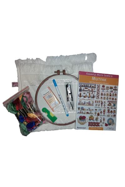 ALMİŞ Kanaviçe Seti 25 Ip 50*30 Kadife Havlu 6 Iğne 22 Cmkasnak Uçan Kalem Iplik Kesme Motif Kitabı