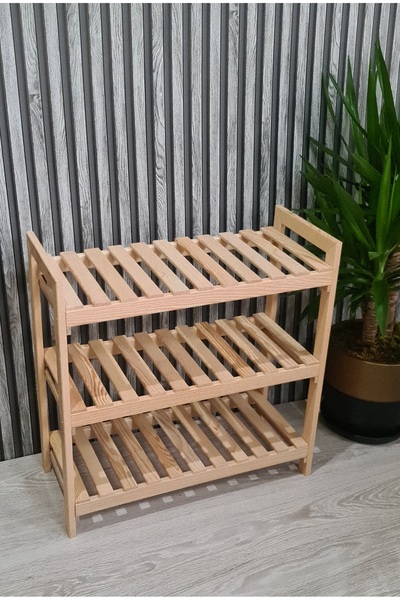 EGN WOODS Suport pentru pantofi din lemn din 3 piese - Raft organizator pentru baie, suport pentru flori 60x25x40