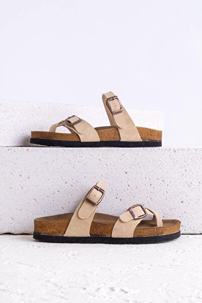 Getcho Γυναικείες παντόφλες Benard Suede Beige με χοντρή σόλα – ελαφριά κατασκευή, μαλακή εσωτερική σόλα, καλοκαιρινές παντόφλες Full Mold