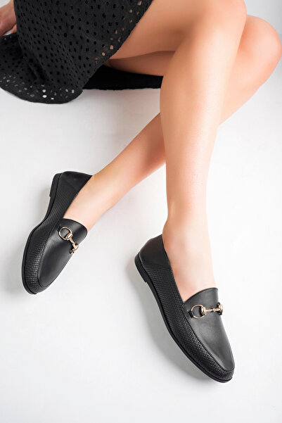 Deripabuc Genuine Leather Print 2 Black Women's Leather Ballerinas Pcc-f03