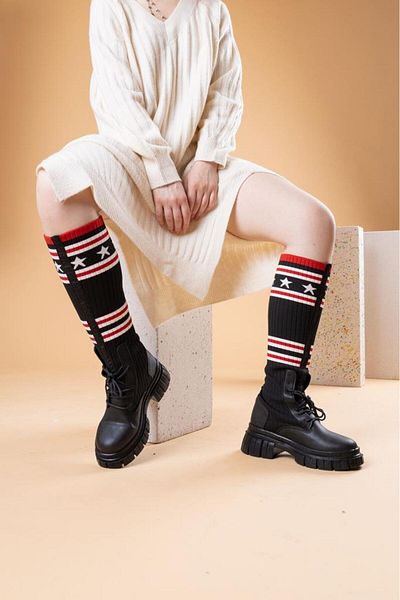 Getcho Leo Black Knitwear Γυναικείες Μπότες