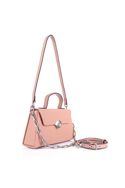 Getcho Sainz Women's Pink Hand and Crossbody Bag – Chain Detailed, Multi-Compartment, Stylish and Comfortable for Daily Use