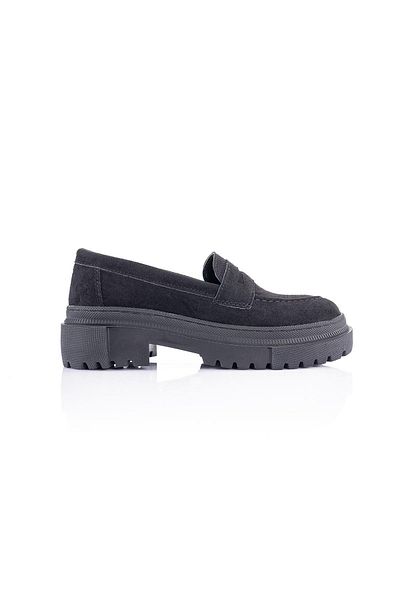 Getcho Loafer Elison pentru femei cu talpă groasă din piele întoarsă neagră