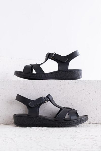 Getcho Travis Sandale negre cu bretele încrucișate pentru femei, talpă ortopedică cu velcro, model confortabil de zi cu zi