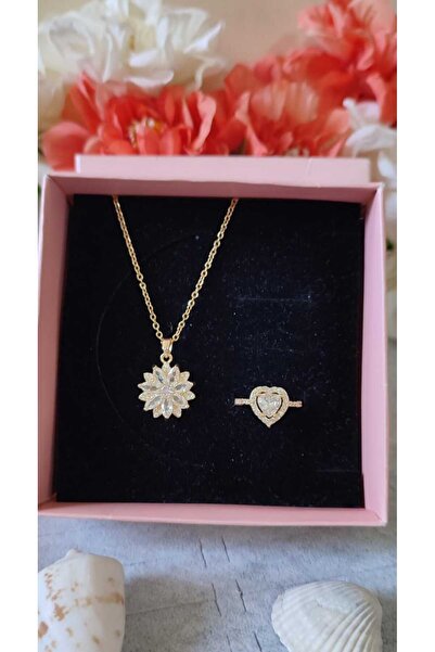 HKN AVM ACCESSORİES Çelik ,m Yüzük Lotus Kolye Set Ciddi Ilişki Yüzüğü