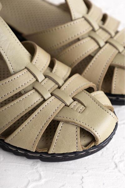 Getcho Janel Green Closed Toe Genuine Leather Women's Sandals – Velcro, Orthopedic Sole, Comfortable Sandals