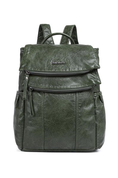 Getcho Women's Green Wash Leather Backpack – Waterproof, Medium Size, Laptop Compartment