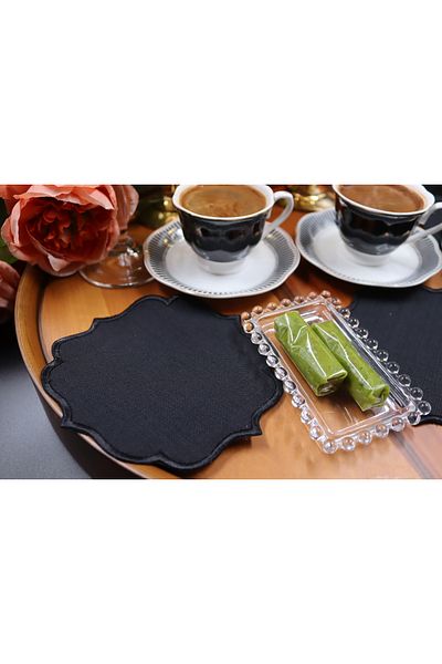 vipceyiz 6-Piece Black Embroidered Presentation Napkin