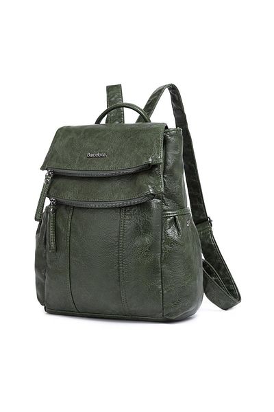 Getcho Women's Green Wash Leather Backpack – Waterproof, Medium Size, Laptop Compartment