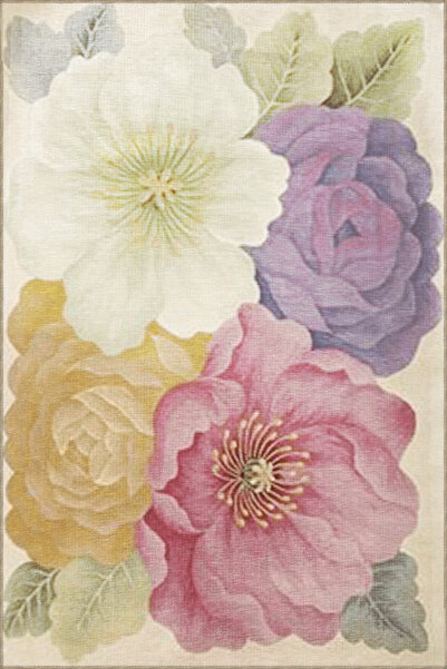 Rugs Modern Halı Çok Renkli Floral Çiçek ve Gül Desenli Modern Dekoratif Halı...