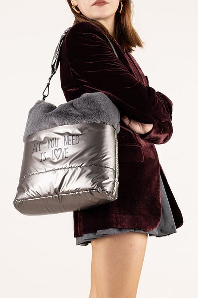 Getcho Geantă de umăr și geantă de tip crossbody pentru femei Kayron, din material parașuta, cu blană, cu curea reglabilă