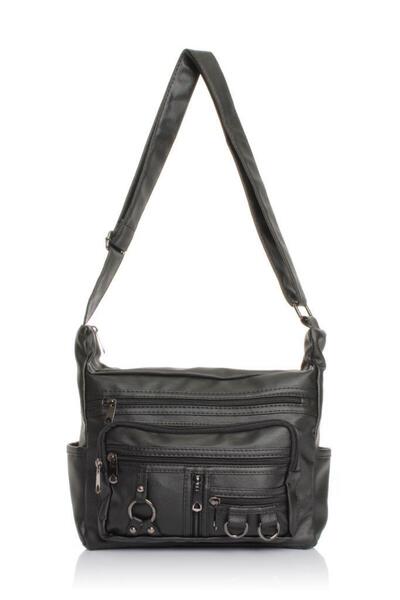Getcho Koven Wash Leather Black Women's Crossbody Bag Multi-Compartment Lightweight Shoulder Bag for Daily Use