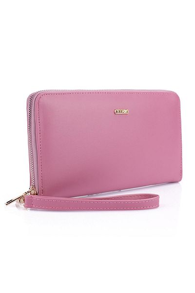 Getcho Efru Women's Pink Zippered Multi-Eye Wallet Large Size Wallet with Wristband Detail and Card Holder Compartment