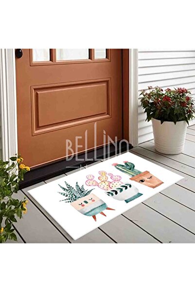 BELLİNO Yıkanabilir Kaymaz Pamuk Dokuma Taban Leke Tutmaz Renkli Kaktüs Desen...
