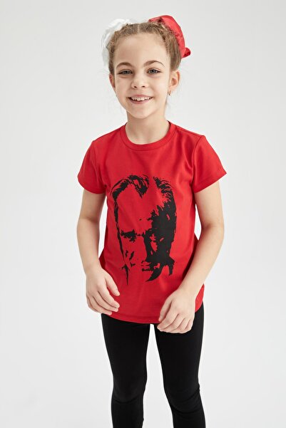 DeFacto Kız Çocuk Atatürk Baskılı Kısa Kollu Kırmızı Tişört W9496a622sm
