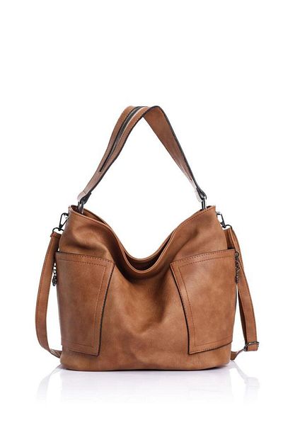 Getcho Argolis Soft Leather Large Volume Zippered Double Pocket Detailed Daily Strap Camel Women's Shoulder Bag