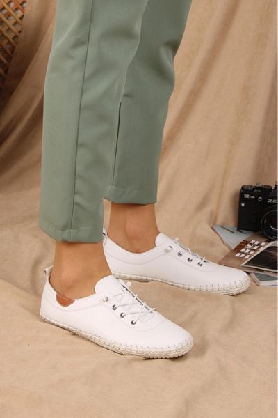 Getcho Estoy din piele naturală, respirabilă, nu transpiră, talpă confortabilă, pantofi casual albi pentru femei