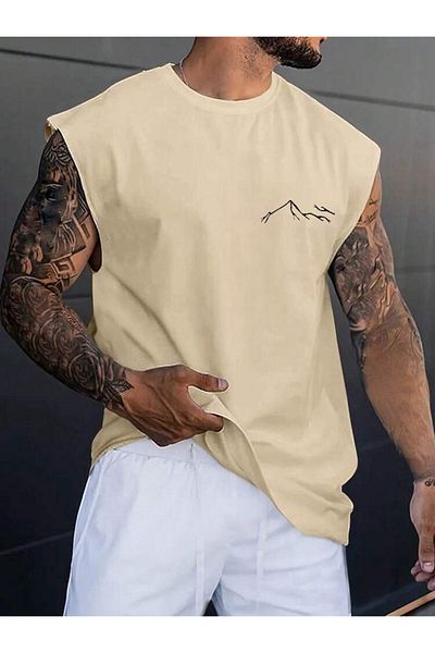 BENROMA 1 tricou este un cadou pentru achiziții de 6 și mai sus în coș - Tricou oversize unisex fără mâneci cu imprimeu siluetă de munte