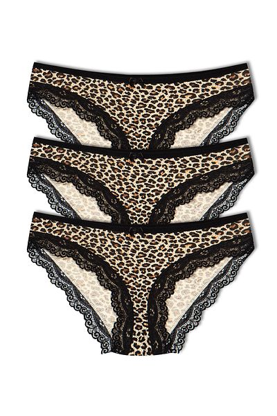 HNX 3-Piece Cotton Leopard Lace Women's Panties