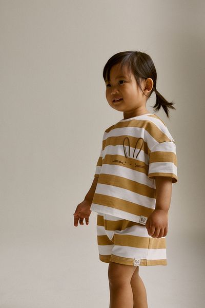 Next Baby 100% Cotton Mustard Rabbit Patterned Short Sleeve Top and Bottom Set
