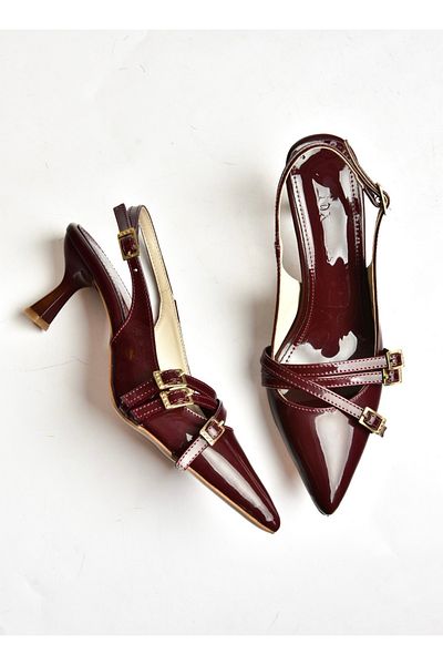 Fox Shoes S518081208 Claret Red Patent Leather Low Heeled Women's Shoes