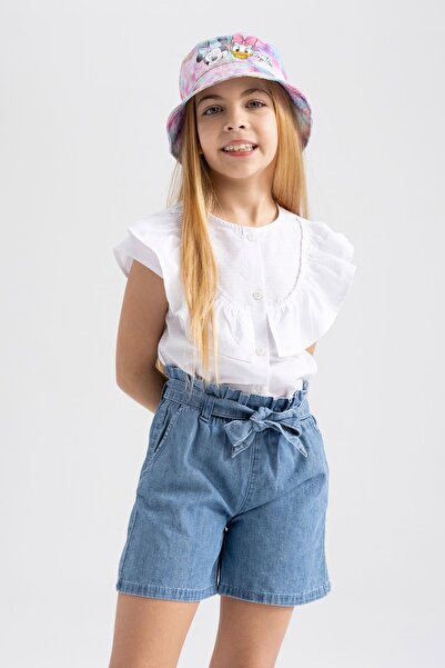 DeFacto Kız Çocuk Paperbag Esnek Belli Kuşaklı Jean Şort T3319a623sm