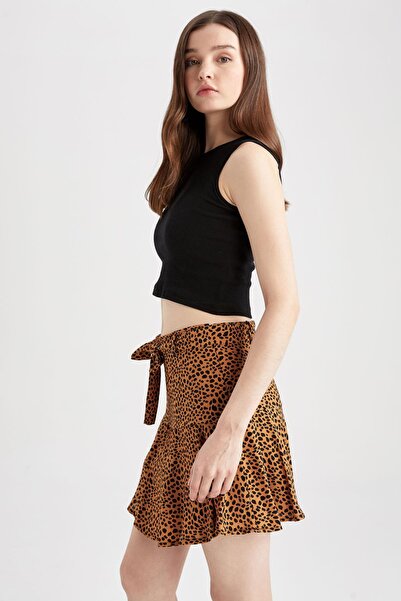 DeFacto Leopar Desenli Volanlı Mini Şort Etek Z1313az22au