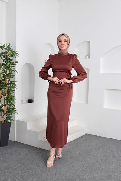 hacer ayaydın Side Piping Tied Satin Dress