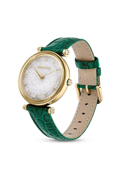 Swarovski Crystalline Wonder Saat, Deri Kayiş, Yeşil, Sari Altin Rengi Kaplam...