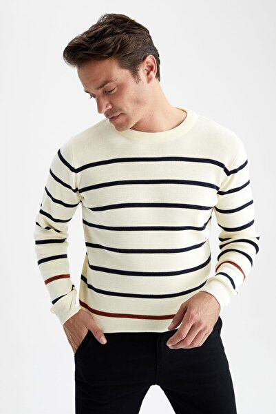 DeFacto Πουλόβερ Regular Fit ριγέ Crew Neck Z3058az22wn