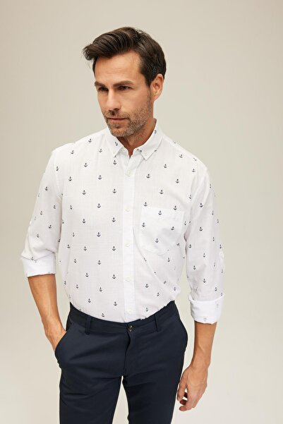 DeFacto Regular Fit Patterned Long Sleeve 100% Cotton Shirt Z3002az23sp