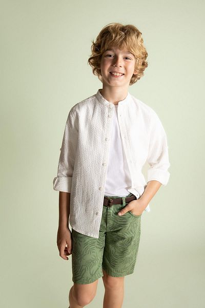 DeFacto Boy's Judge Collar Seersucker Textured Long Sleeve Shirt Z3152a623sm