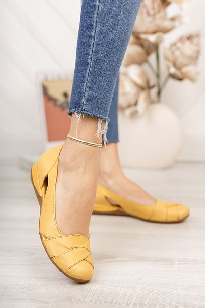 Deripabuc Genuine Leather Yellow Women's Leather Ballerinas TRC-4000