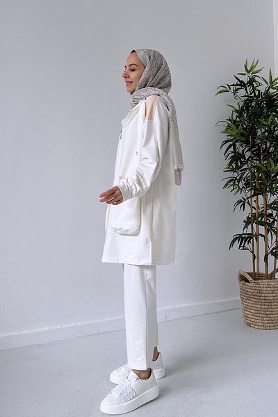 Ka Hijab Σετ με δύο κλωστές με τσέπη για τσάντα - Λευκό
