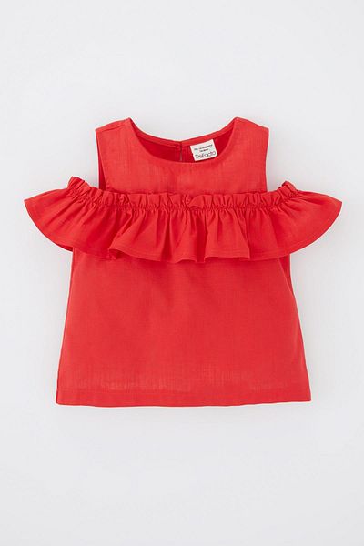 DeFacto Baby Girl Linen Look Red Short Sleeve Shirt Z4256a223sm